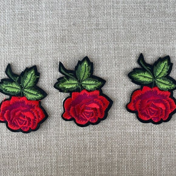Flower Patches Iron On Red Roses Floral Embroidery Patches for Clothes lot of 3 - Picture 5 of 11